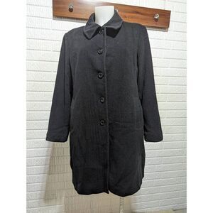 Worthington Women's Black Long-Sleeve Button-Front 100% Wool Long Coat Jacket La